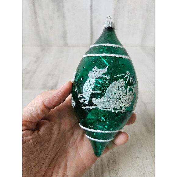 Radko shiny Brite vintage Nativity green tinsel ornament Jesus Mary Joseph Xmas - Picture 2 of 7